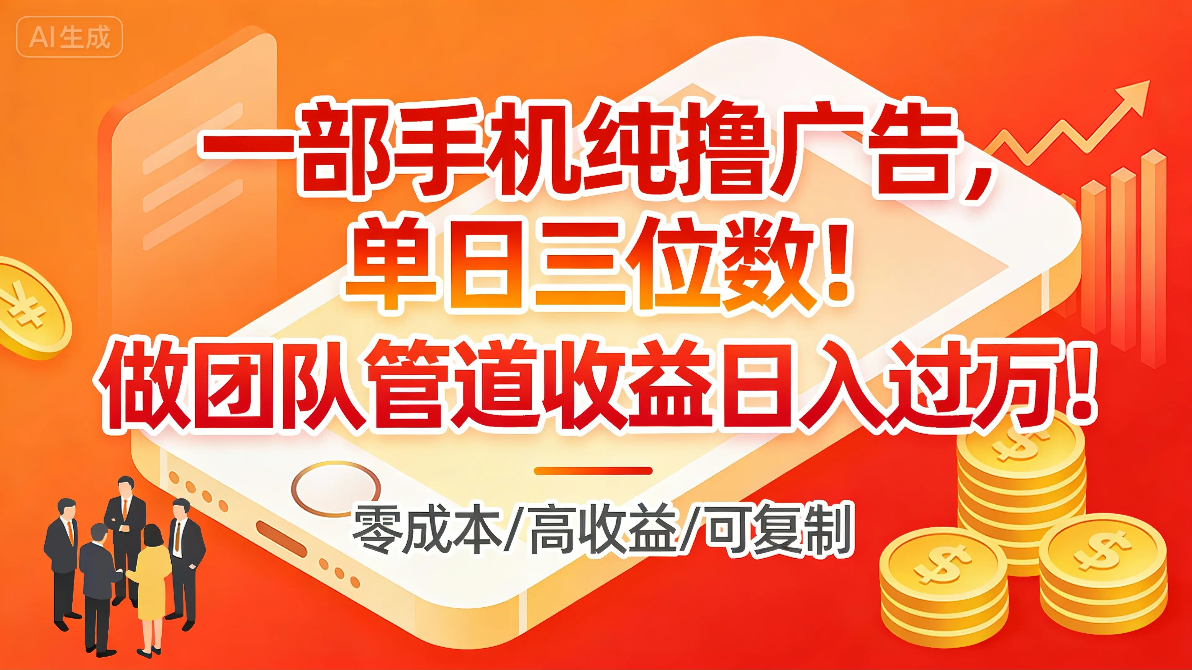 一部手机纯撸广告，单日三位数！做团队管道收益日入过万！-创富院