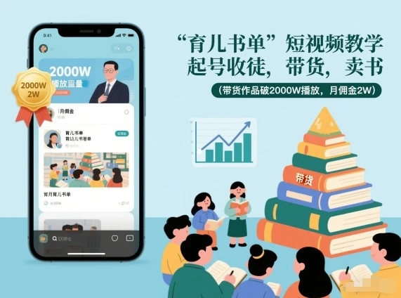 育儿书单短视频教学，起号收徒，带货，卖书（带货作品破2000W播放，月佣金2W）-创富院