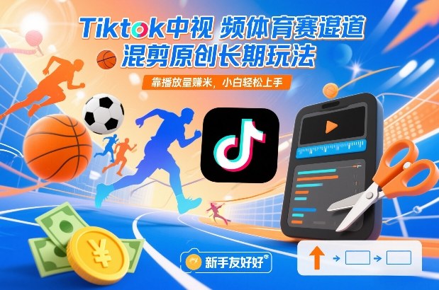 Tiktok中视频体育赛道混剪原创长期玩法，靠播放量賺米，小白轻松上手-创富院