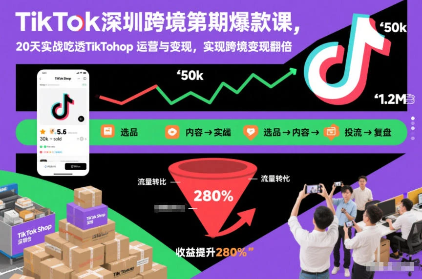 TikTok深圳跨境第2期爆款课，20天实战吃透TikTok Shop运营与变现，实现跨境变现翻倍-创富院