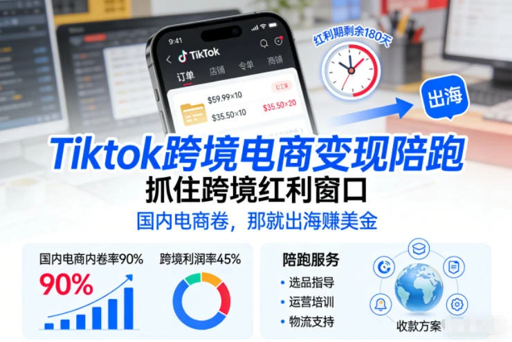 【精】Tiktok跨境电商变现陪跑，抓住跨境红利窗口，国内电商卷，那就出海賺美金-创富院