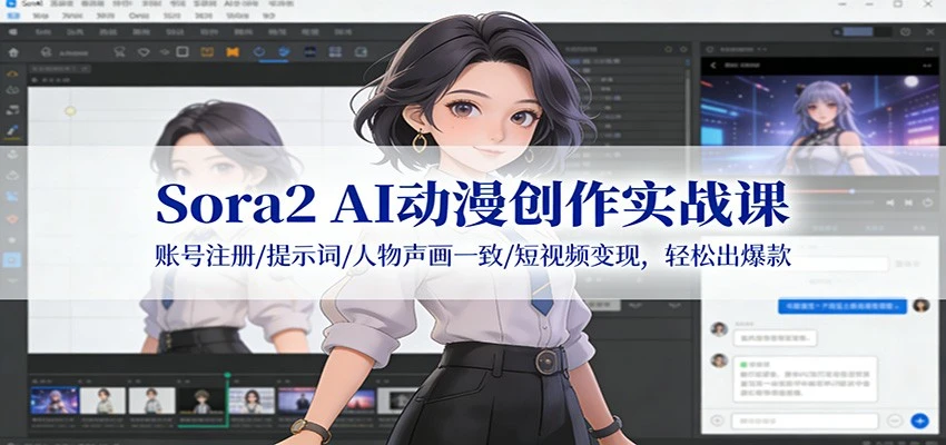 Sora2 AI动漫创作实战课：账号注册/提示词/人物声画一致/短视频变现，轻松出爆款-创富院