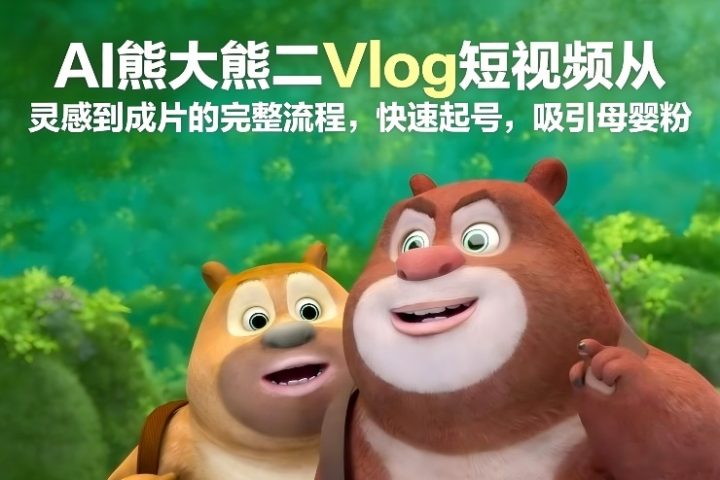 AI熊大熊二Vlog短视频从灵感到成片的完整流程，快速起号，吸引母婴粉-创富院