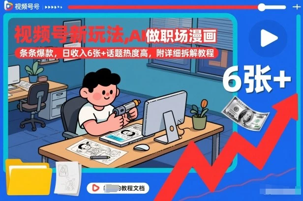 视频号新玩法，AI做职场漫画，条条爆款，日收入6张+话题热度高，附详细拆解教程-创富院
