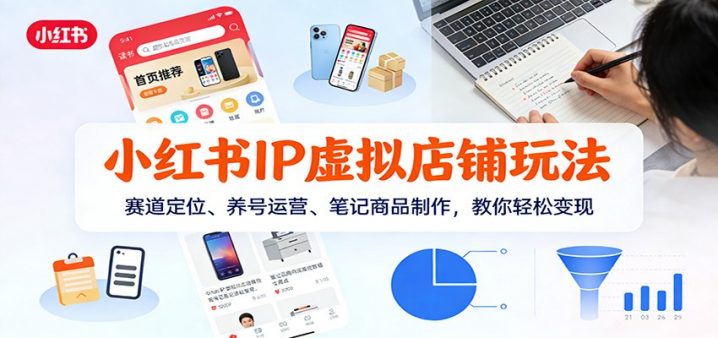 小红书IP虚拟店铺玩法，赛道定位、养号运营、笔记商品制作，教你轻松变现-创富院