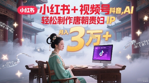 小红书+视频号+抖音，AI轻松制作唐朝贵妇IP，每天30分钟，轻松产出N条，月入3W+-影创院