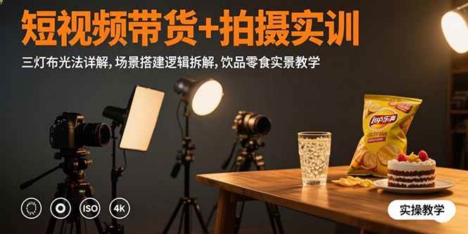 （15540期）短视频带货+拍摄实训：三灯布光法详解,场景搭建逻辑拆解,饮品零食实景教学-创富院