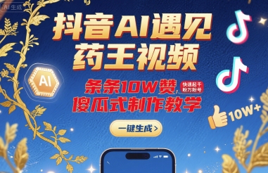 抖音AI遇见药王视频，条条10W赞，快速起千粉万粉号，傻瓜式制作教学-创富院