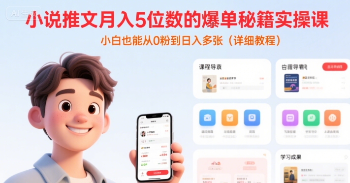 小说推文月入5位数的爆单秘籍实操课，，小白也能从0粉到日入多张(详细教程)-创富院