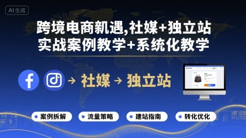 跨境电商新机遇，社媒+独立站，实战案例教学+系统化教学-创富院
