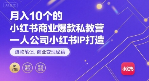 月入10个的小红书商业爆款私教营，一人公司小红书IP打造，爆款笔记，商业变现秘籍-创富院