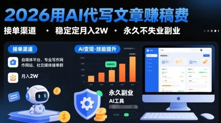2026用AI代写文章賺稿费，提供接单渠道，稳定月入2W，永久不失业副业-创富院