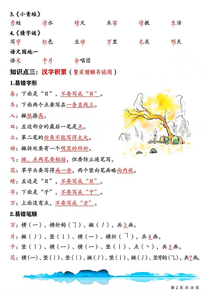 一下语文期中复习重点知识汇总-创富院