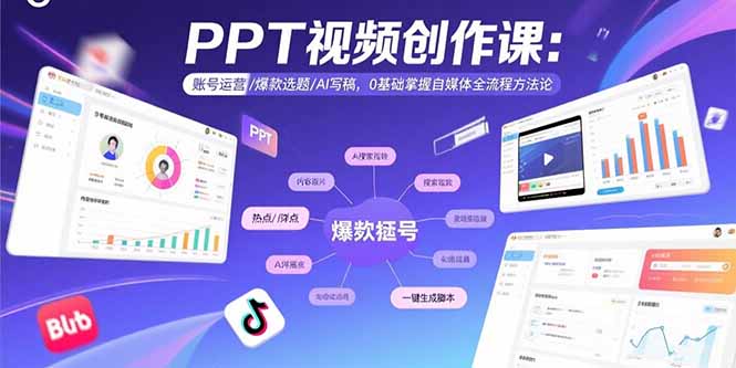 PPT视频创作课：账号运营/爆款选题/AI写稿，0基础掌握自媒体全流程方法论-创富院