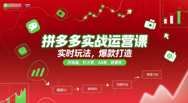 拼多多实战运营课，实时玩法，爆款打造，改销量，补大单，AB单，直播等（更新2025月）-创富院
