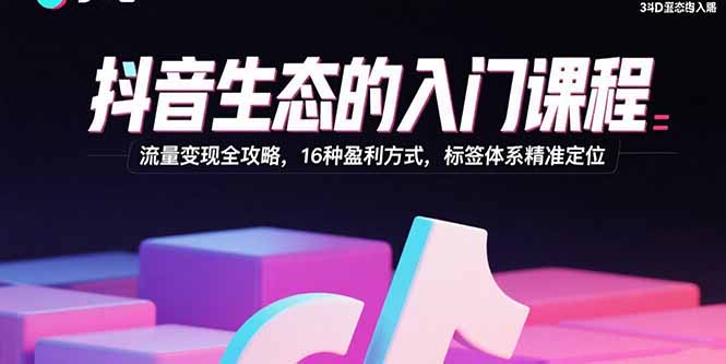 抖音生态的入门课程：流量变现全攻略，16种盈利方式，标签体系精准定位-创富院