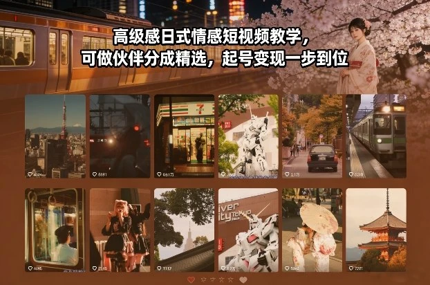 高级感日式情感短视频教学,可做伙伴分成精选,起号变现一步到位-学必富副业创客网