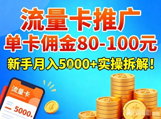 流量卡推广，单卡佣金80-100，新手月入5k+实操拆解！-创富院