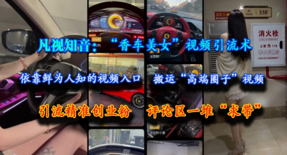 凡视知音：“香车美女”视频引流术，依靠鲜为人知的视频入口，搬运“高端圈子”视频，引流精准创业粉，评论区一堆“求带”-创富院