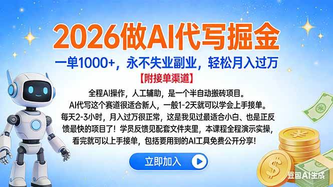 （16924期）2026做AI代写掘金，一单1000+，永不失业副业，轻松月入过万-创富院