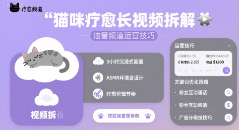 猫咪疗愈长视频拆解 &油管频道运营技巧-创富院