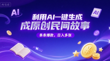 利用AI一键生成原创民间故事，无限制生成，条条爆款，日入多张-创富院