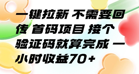 一键拉新 不需要回传 首码项目 接个验证码就算完成 一小时收益70+【揭秘】-创富院