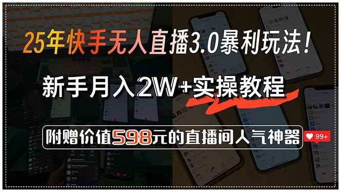 （15335期）25年快手无人直播3.0暴利玩法！，新手月入2W+实操教程，附赠价值598元…-创富院