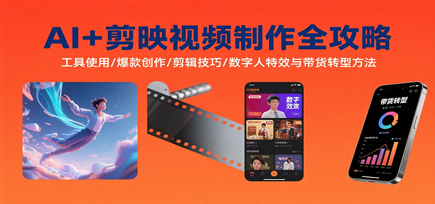 AI+剪映视频制作全攻略：工具使用/爆款创作/剪辑技巧/数字人特效与带货转型方法-创富院
