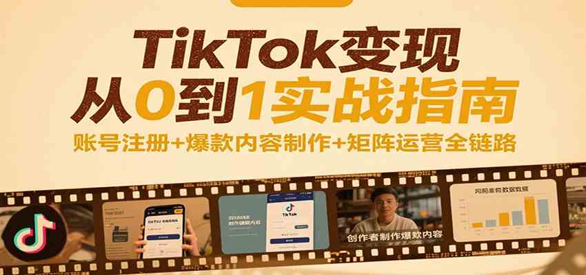 TikTok变现从0到1实战指南：账号注册+爆款内容制作+矩阵运营全链路-创富院