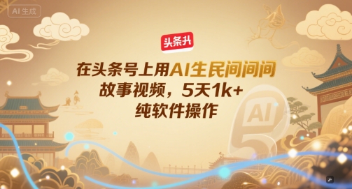 在头条号上用AI生民间故事视频，5天1k+，纯软件操作-创富院