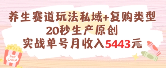 养生赛道玩法私域+复购类型，20秒生产原创实战单号月收入5k+-创富院