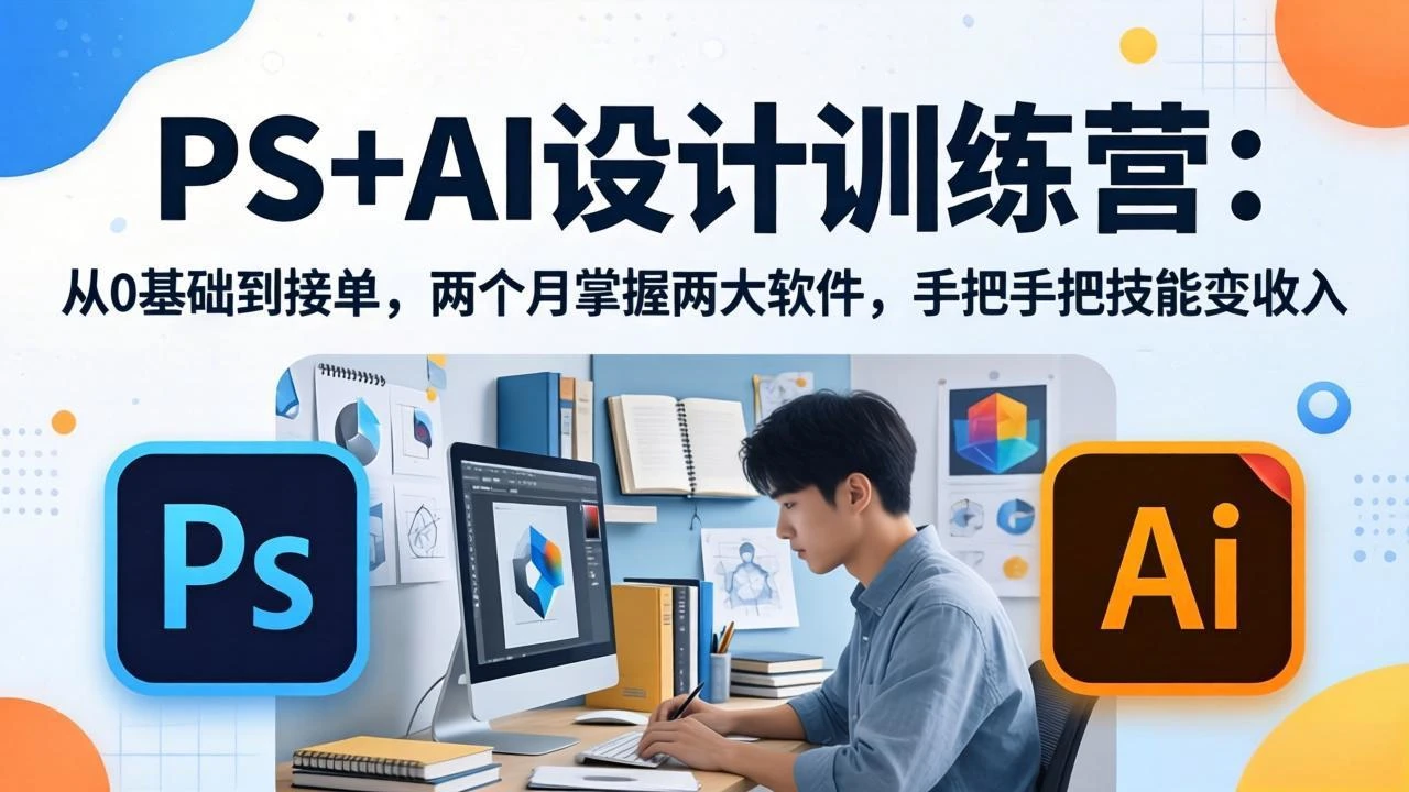 【精】PS+AI设计训练营:从0基础到接单,两个月掌握两大软件,手把手把技能变收入 【精】PS+AI设计训练营:从0基础到接单,两个月掌握两大软件,手把手把技能变收入