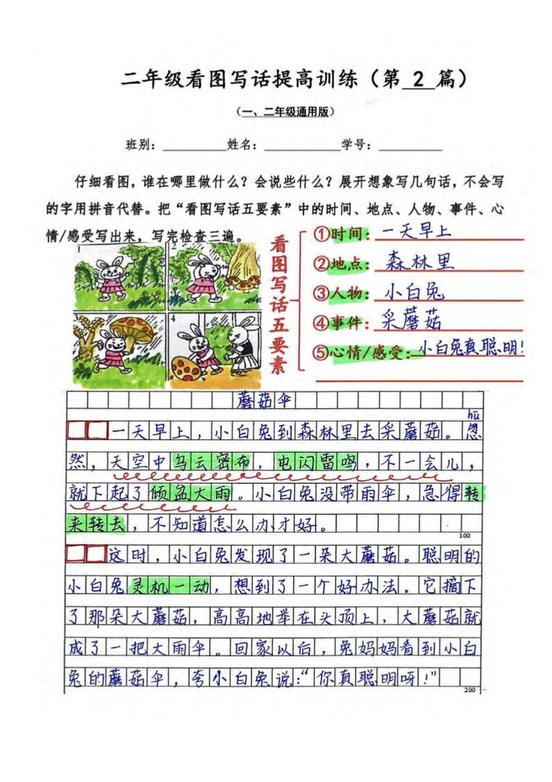 二年级上语文看图写话提高训练30篇30页（参考范文）-创富院