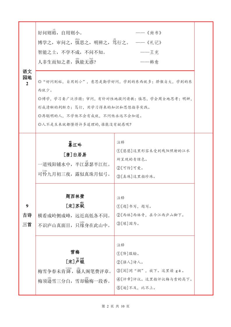 25秋四上语文必背内容+默写表（10页）-创富院