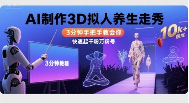 Ai制作3D拟人养生走秀，3分钟手把手教会你，快速起千粉万粉号-创富院