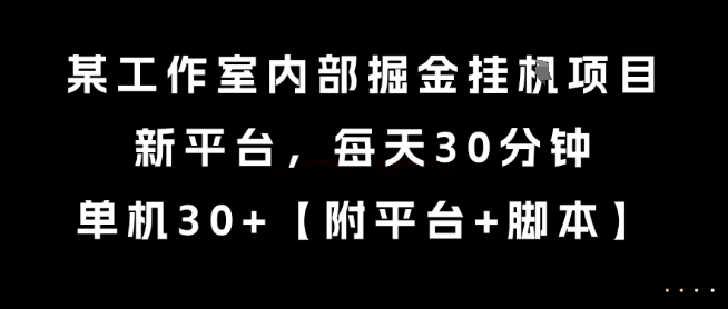 某工作室内部掘金挂G项目，新平台，每天30分钟，单机30+【揭秘】-创富院