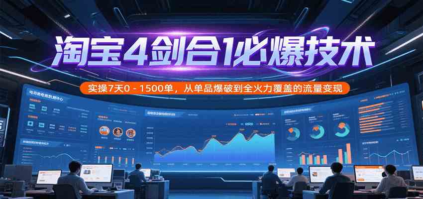 淘宝4剑合1必爆技术，实操7天0-1500单，从单品爆破到全火力覆盖的流量变现-创富院