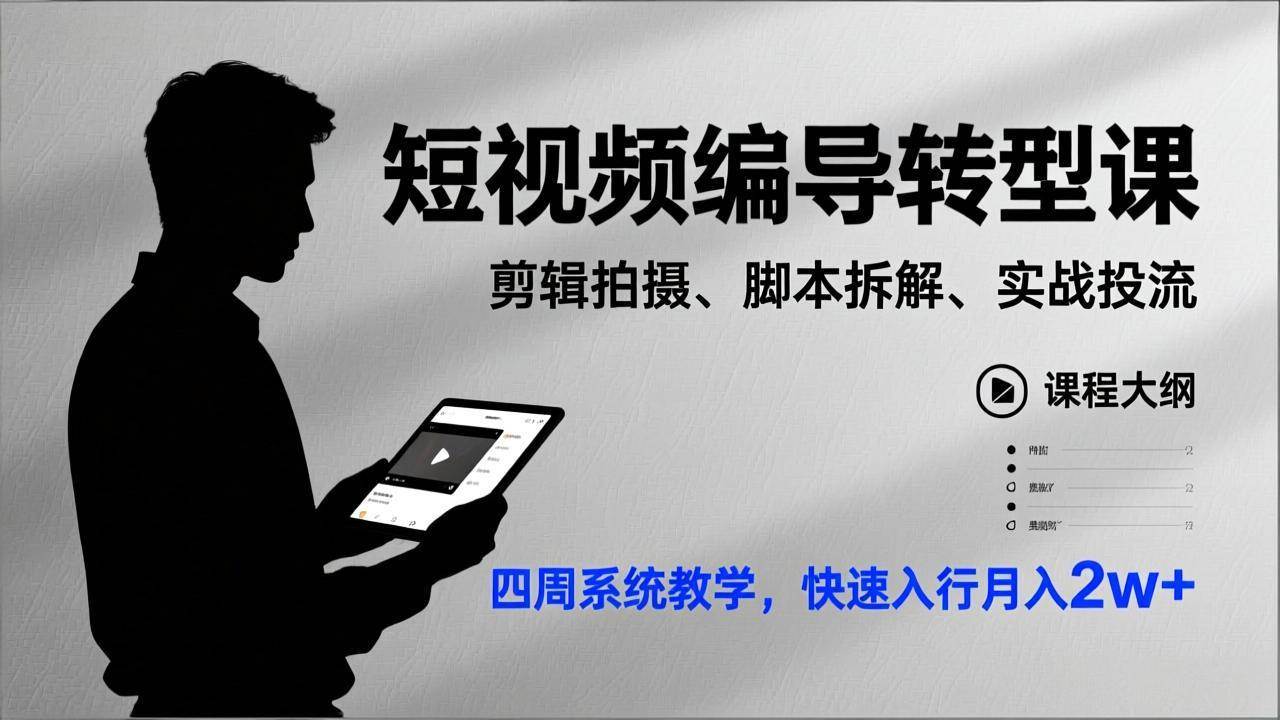 （17062期）短视频编导转型课，剪辑拍摄、脚本拆解、实战投流，四周系统教学，快速入行月入2w+-创富院