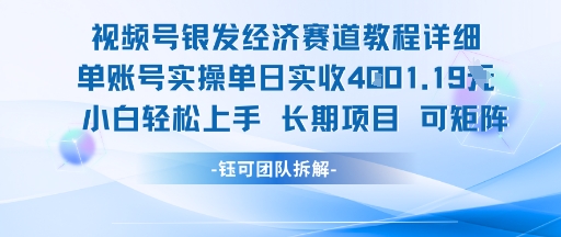 视频号银发经济赛道单账号实操单日实收1k+，小白轻松上手长期项目-创富院