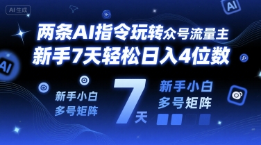 两条AI指令玩转公众号流量主，新手7天轻松日入4位数，新手小白多号矩阵-创富院