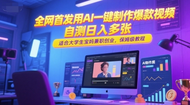 全网首发用AI一键制作爆款视频，自测日入多张，适合大学生宝妈兼职创业，保姆级教程-创富院
