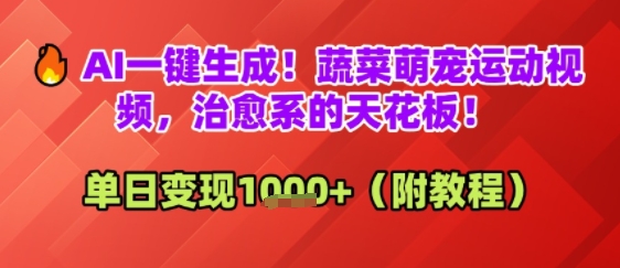 AI一键生成！蔬菜萌宠运动视频，治愈系的天花板！单日变现多张-创富院
