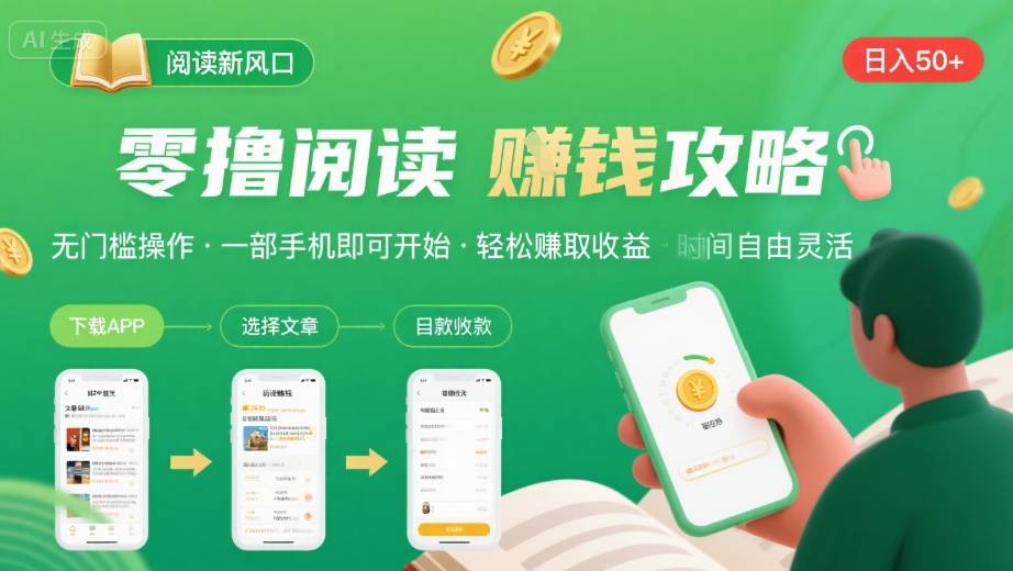 零撸阅读新风口，无门槛轻松挣，一部手机，日入 50-3张【揭秘】-创富院