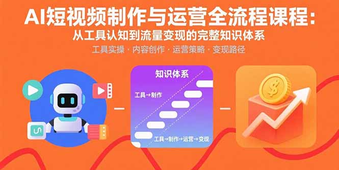 AI短视频制作与运营全流程课程：从工具认知到流量变现的完整知识体系-创富院