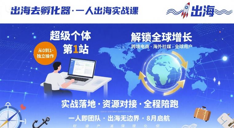 出海去孵化器，一人出海实战课，​超级个体第1站，解锁全球增长-创富院