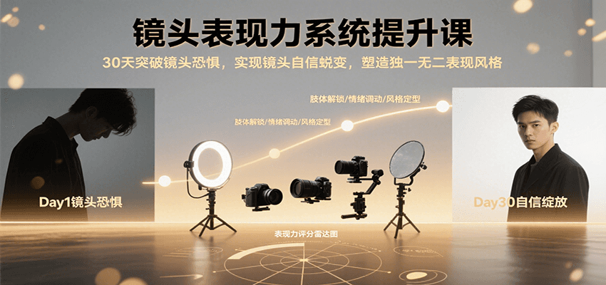 镜头表现力系统提升课，30天突破镜头恐惧实现自信蜕变，塑造独一无二表现风格-创富院