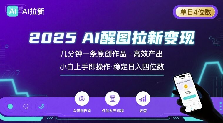 2025最强AI醒图拉新，几分钟一条原创作品，单日收入4位数，小白也能上手操作-创富院