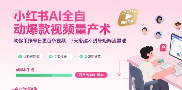 小红书AI全自动爆款视频量产术，助你单账号日更百条视频，7天搭建不封号矩阵流量池(更新8月)-创富院
