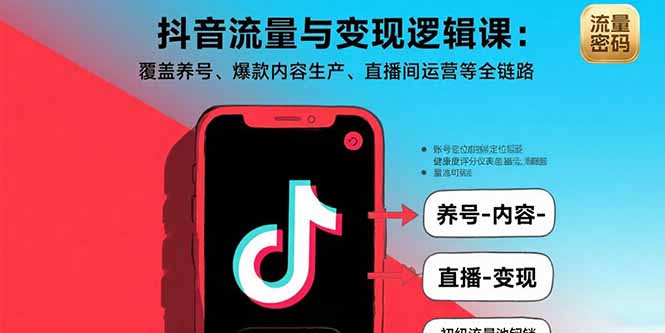 抖音流量与变现逻辑课：覆盖养号、爆款内容生产、直播间运营等全链路-创富院
